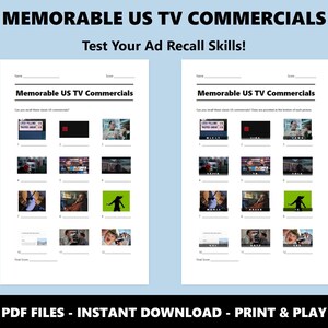 Concurso de imágenes de anuncios de televisión estadounidenses memorables: Juego de trivia familiar (Descarga instantánea en PDF) imagen 2