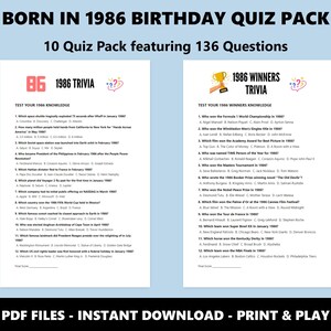 40th Birthday Quiz Pack: Born in 1986 Trivia Bundle (Instant PDF Download) image 5