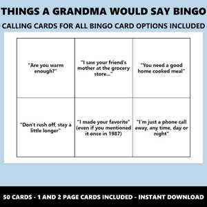 Things a Grandma Would Say Bingo: Classic Gran Phrases Bingo Game (Instant Download) image 4