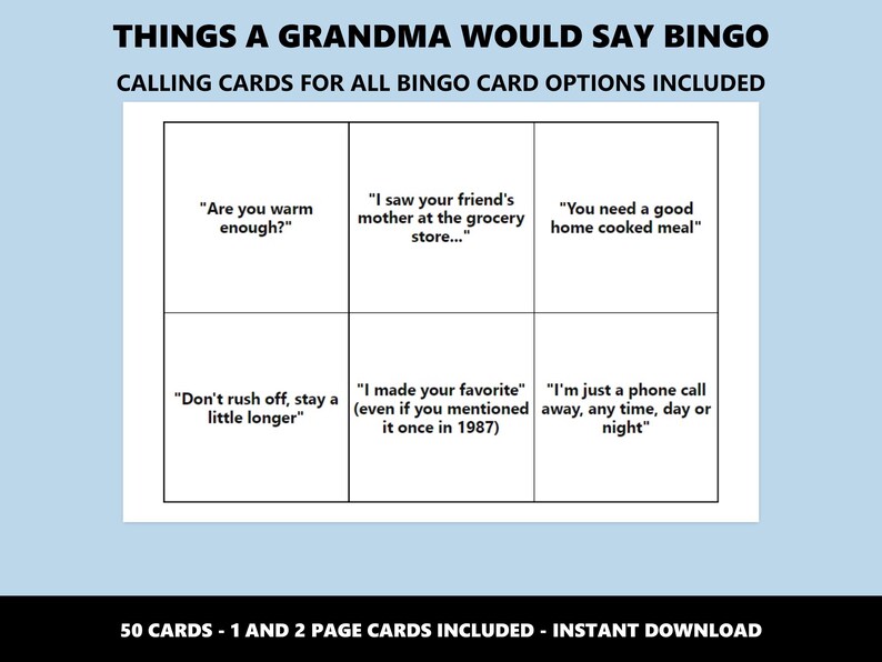 Things a Grandma Would Say Bingo: Classic Gran Phrases Bingo Game (Instant Download) image 4