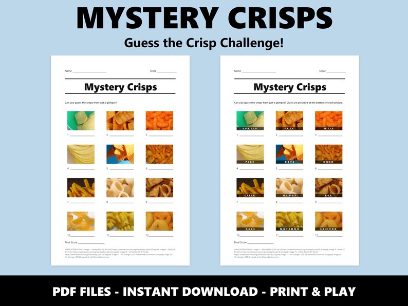 Mystery Crisps Picture Quiz: Fun Snack Guessing Game for Parties and Events (Instant PDF Download) image 2