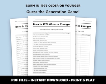 Born in 1976 Older or Younger Trivia Quiz: Fun 50th Birthday Party Game (Instant PDF Download)