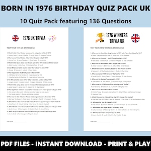 50th Birthday UK Quiz: Born in 1976 Trivia Bundle (Instant PDF Download) image 5