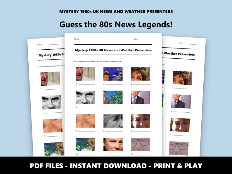 1980s UK News Presenters Picture Quiz: Printable Trivia Game (Instant PDF Download) image 1