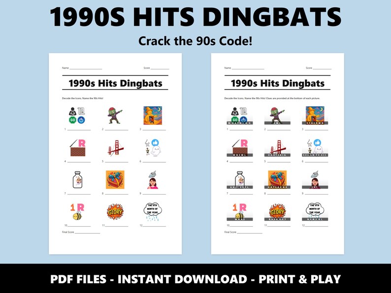 Quiz fotografico sui successi degli anni '90: divertente gioco a quiz musicale per le feste (download immediato del PDF) immagine 2