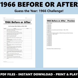 1966 Före eller efter Trivia Quiz: Roligt 60-årsfestspel (Direkt PDF-nedladdning) bild 2