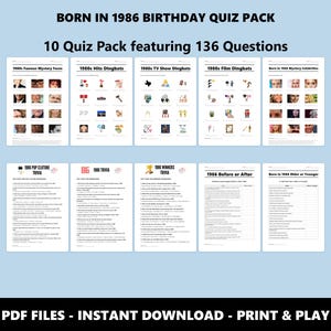 40th Birthday Quiz Pack: Born in 1986 Trivia Bundle (Instant PDF Download) image 1