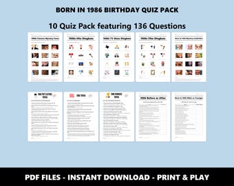 40th Birthday Quiz Pack: Born in 1986 Trivia Bundle (Instant PDF Download)