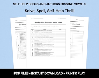 Self Help Books Word Quiz: Missing Vowels Trivia Game (Printable PDF Download