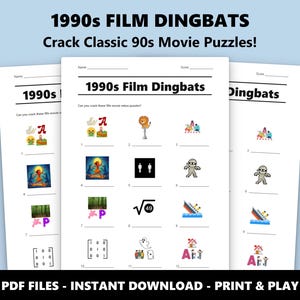 1990s Film Dingbats Picture Quiz: Fun Movie Trivia Game for Parties (Instant PDF Download) image 1