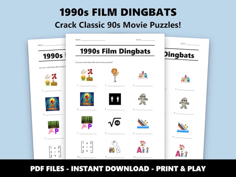 1990s Film Dingbats Picture Quiz: Fun Movie Trivia Game for Parties (Instant PDF Download) image 1