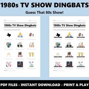 Test de imágenes de Dingbats, el programa de televisión de los 80: Divertido juego de trivia imprimible para fiestas (descarga instantánea en PDF) imagen 2