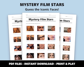 Mystery Film Stars Picture Quiz: Close-up Celebrity Guessing Game (Instant Download)