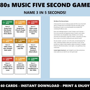 Musique des années 80, jeu Five Second : jeu de société rétro amusant (téléchargement instantané) image 2