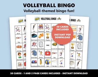 Volleyball Bingo Game: 50 Unique Cards (Instant Download)