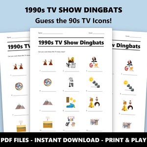 1990s TV Show Dingbats Quiz: Printable Trivia Game (Instant PDF Download) image 1