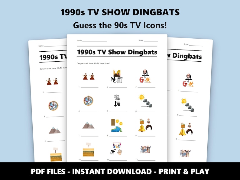 1990s TV Show Dingbats Quiz: Printable Trivia Game (Instant PDF Download) image 1