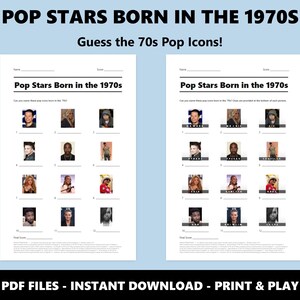 70s Pop Stars Picture Quiz: Music Trivia Game (Instant PDF Download) image 2