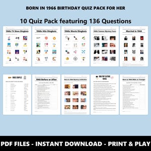 Paquete de preguntas de cumpleaños de 1966: Trivial del 60.º cumpleaños, 10 juegos (descarga instantánea en PDF) imagen 1