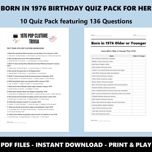 1976 Birthday Quiz Bundle For Her: 50th Birthday Trivia (Instant PDF Download) image 6