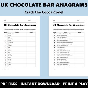 UK Chocolate Bar Anagrams Quiz: Printable Word Game (Instant PDF Download) image 2
