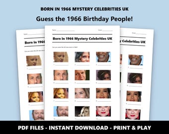 Born in 1966 Mystery Celebrities UK Picture Quiz: Fun 60th Birthday Quiz Game Printable (Instant PDF Download)
