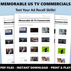 Concurso de imágenes de anuncios de televisión estadounidenses memorables: Juego de trivia familiar (Descarga instantánea en PDF) imagen 1