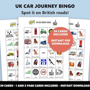 英国ドライブ旅行ビンゴ：家族で楽しめる英国ロードトリップビンゴゲーム（即時ダウンロード） 画像 1