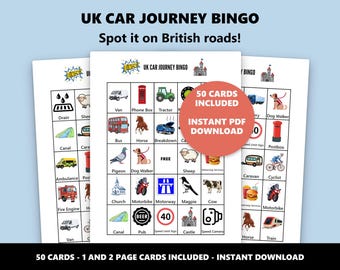 UK Autoreise Bingo: Britisches Road Trip Bingo Spiel für die Familie (Instant Download)