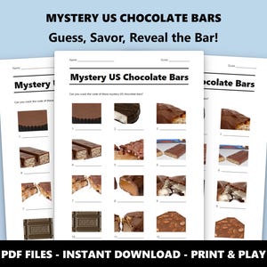 Mystery US Chocolate Bars Picture Quiz: Fun Printable Candy Trivia Game (Instant PDF Download) image 1