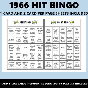 1966 Hit Bingo: 60er Jahre Musik Bingo Spiel (Instant Download) Bild 2