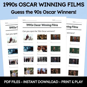 Picture Quiz | Oscar Winners in the 1990s | Pub Quiz Picture Round |  Quiz | Downloadable Quiz | Trivia Questions