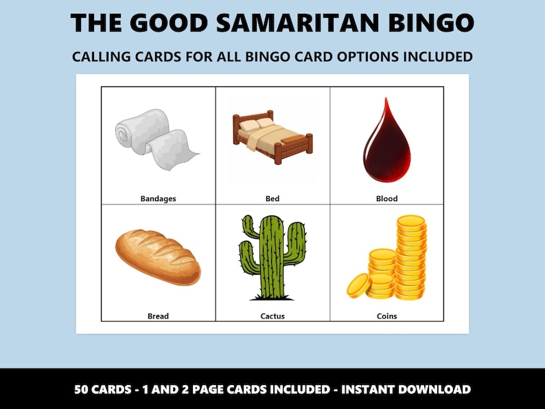 Der barmherzige Samariter Bingo: Bibel Gleichnis Themed Bingo Spiel (Instant Download) Bild 4