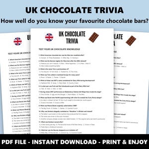 イギリスのチョコレートに関するクイズ：多肢選択式のイギリスのお菓子と菓子に関するテスト（すぐにダウンロードできます） 画像 1