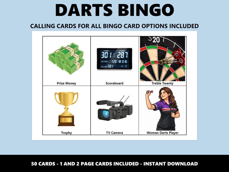 Darts Bingo Game: Darts-Themed Party Activity (Instant PDF Download) image 4