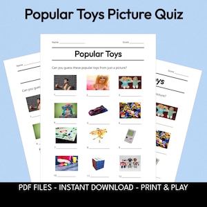 Popular Toys Picture Quiz, Family Game Night, Kids&#39; Trivia Challenge, Printable Party Game, Educational Fun Activity