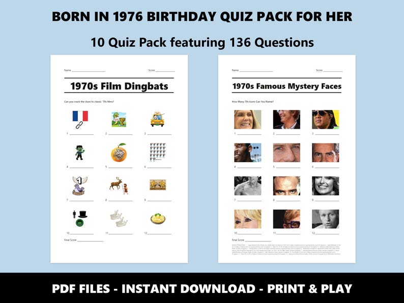 1976 Birthday Quiz Bundle For Her: 50th Birthday Trivia (Instant PDF Download) image 3