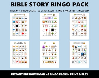 聖書物語ビンゴパック：子供と家族のための楽しい教会アクティビティ（PDF即時ダウンロード）