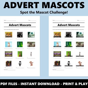 Werbung Maskottchen Bilderquiz: Lustiges Quiz-Spiel für Partys und Familienabende (Instant PDF Download) Bild 2