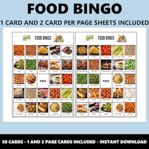 Jogo de Bingo de Comida: 50 cartelas, delícias saborosas, download instantâneo em PDF imagem 2
