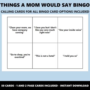 Things a Mom Would Say Bingo: Classic Mum Phrases Bingo Game (Instant Download) image 4