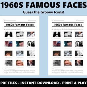 1960s Famous Faces Picture Quiz: Party Trivia Game (Instant PDF Download) image 2