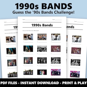 1990s Bands Picture Quiz: Music Trivia Game (Instant PDF Download) image 1