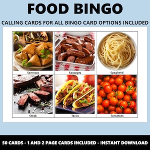 Jogo de Bingo de Comida: 50 cartelas, delícias saborosas, download instantâneo em PDF imagem 4