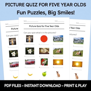 Picture Quiz Game for Five Year Olds: Printable Kids Trivia (Instant Download)