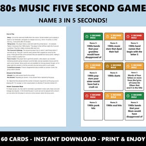 Musique des années 80, jeu Five Second : jeu de société rétro amusant (téléchargement instantané) image 3