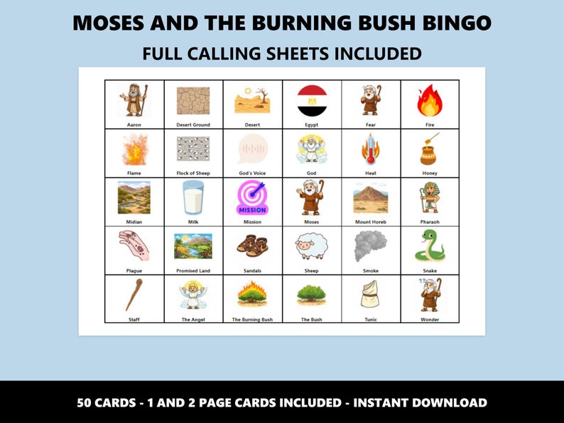 Moses och den brinnande busken Bingo: Bingospel med bibelberättelsetema (Direkt nedladdning) bild 2