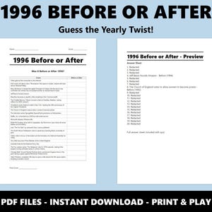 1996 Before or After Trivia Quiz: 30th Celebration Game Night Activity (Instant PDF Download) image 2