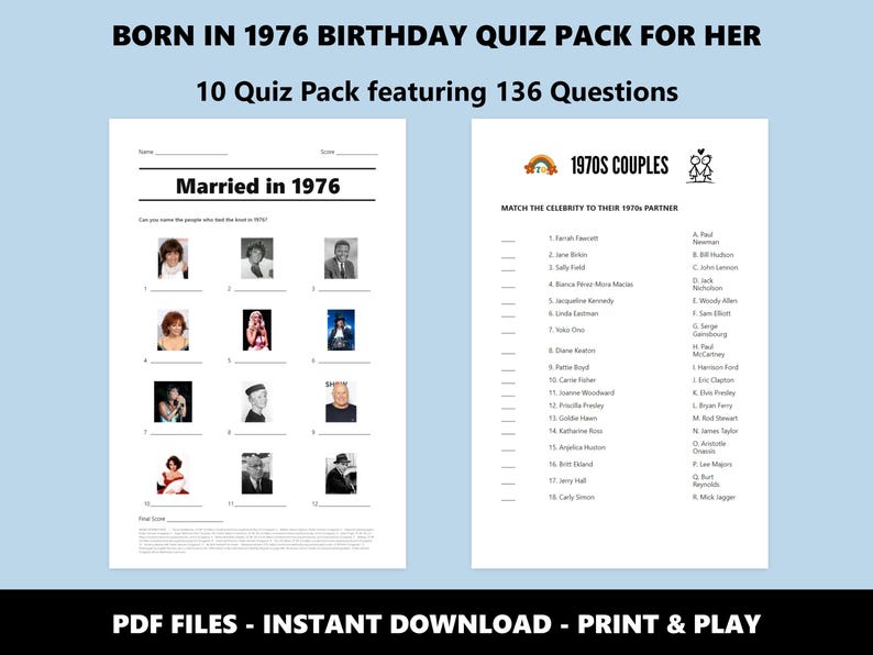 1976 Birthday Quiz Bundle For Her: 50th Birthday Trivia (Instant PDF Download) image 4