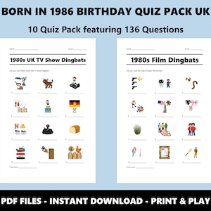 40th Birthday UK Quiz Pack: Born in 1986 Trivia Bundle (Instant PDF Download) image 3